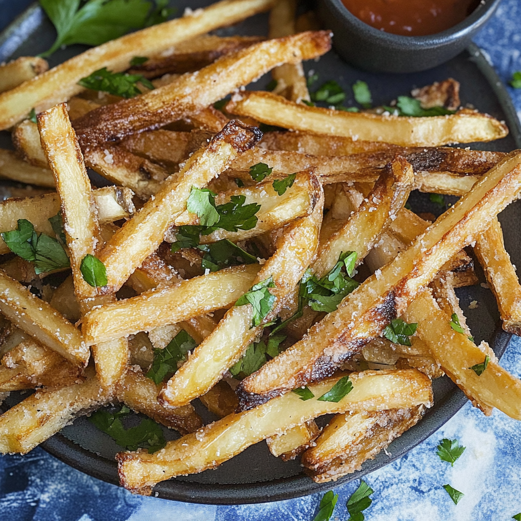 Recipe preparation for Truffle-Dusted Golden Parsnip Fries