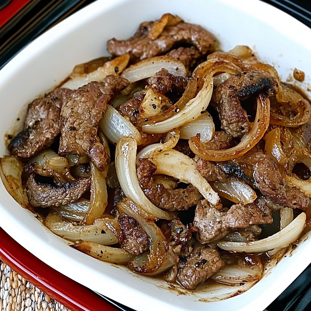 Recipe preparation for Caramelized Onion Beef Skillet