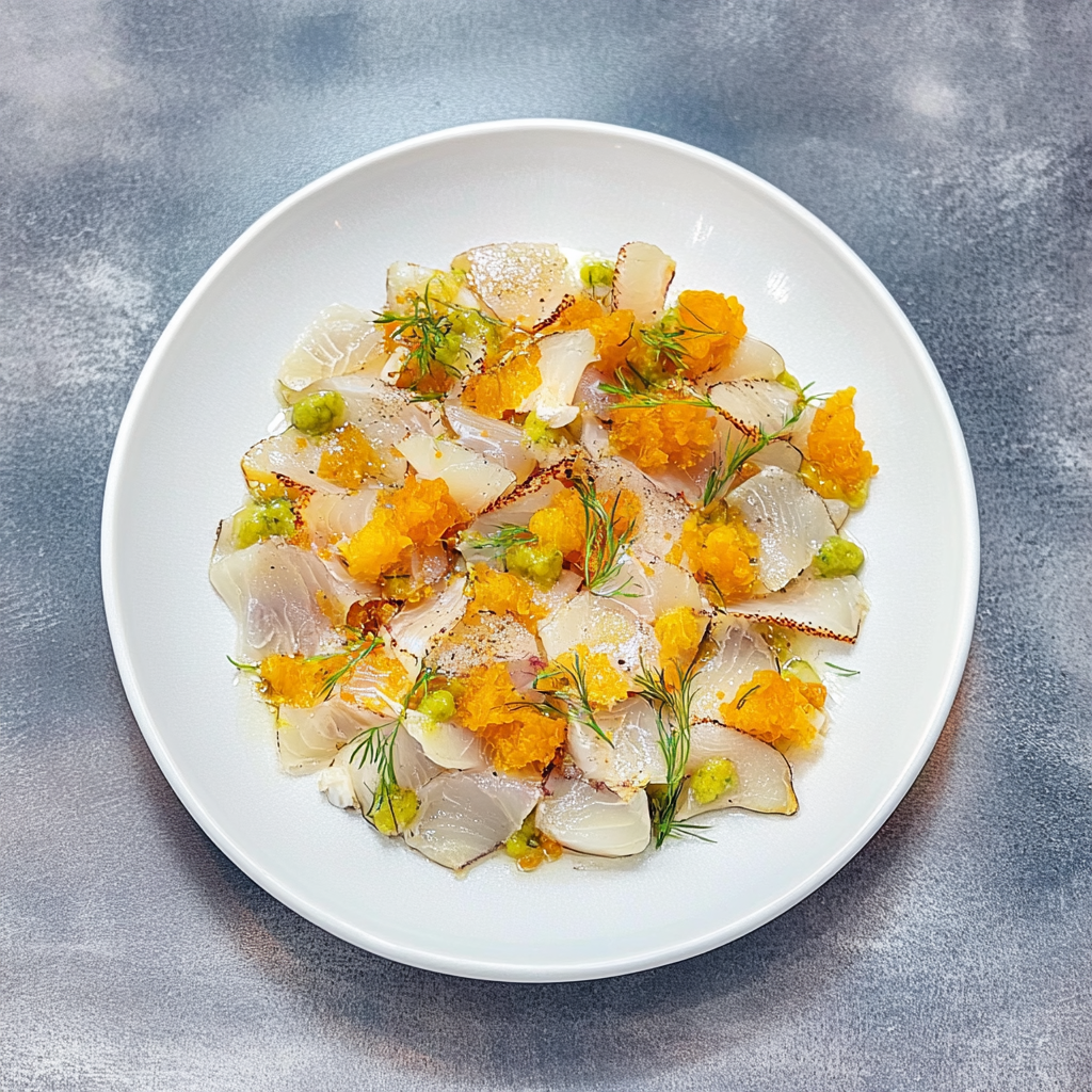 Recipe preparation for Golden Sea Bass Crudo