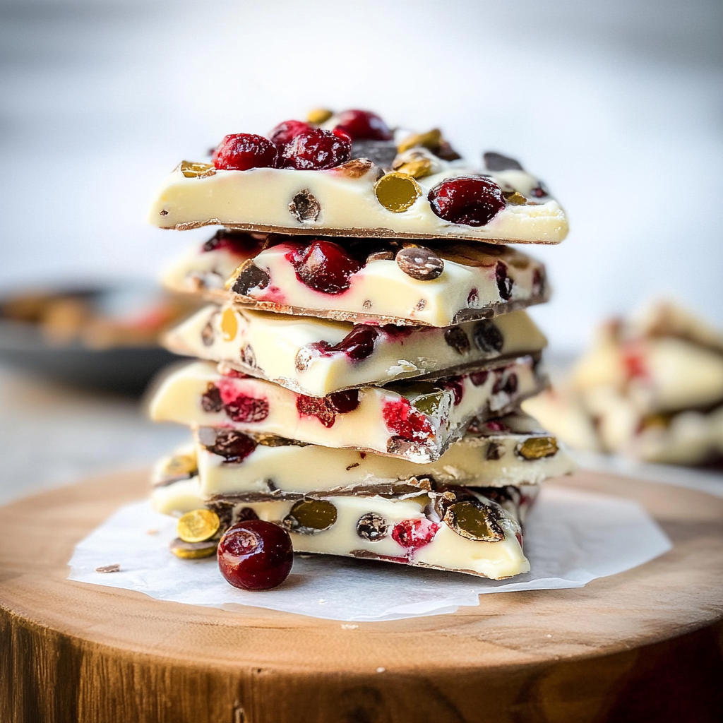 Recipe preparation for White Chocolate Cranberry Bark Swirls
