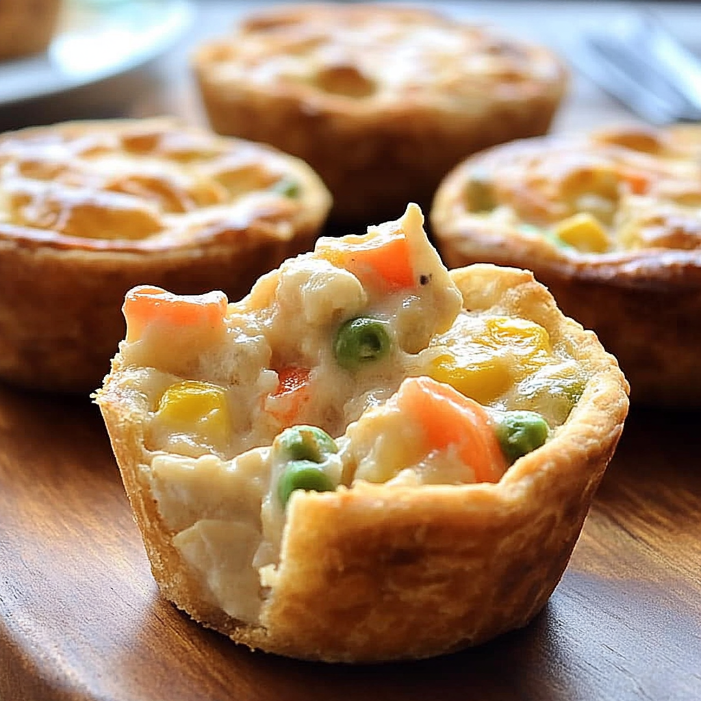 Recipe preparation for Golden Garlic Chicken Pot Pie Cups