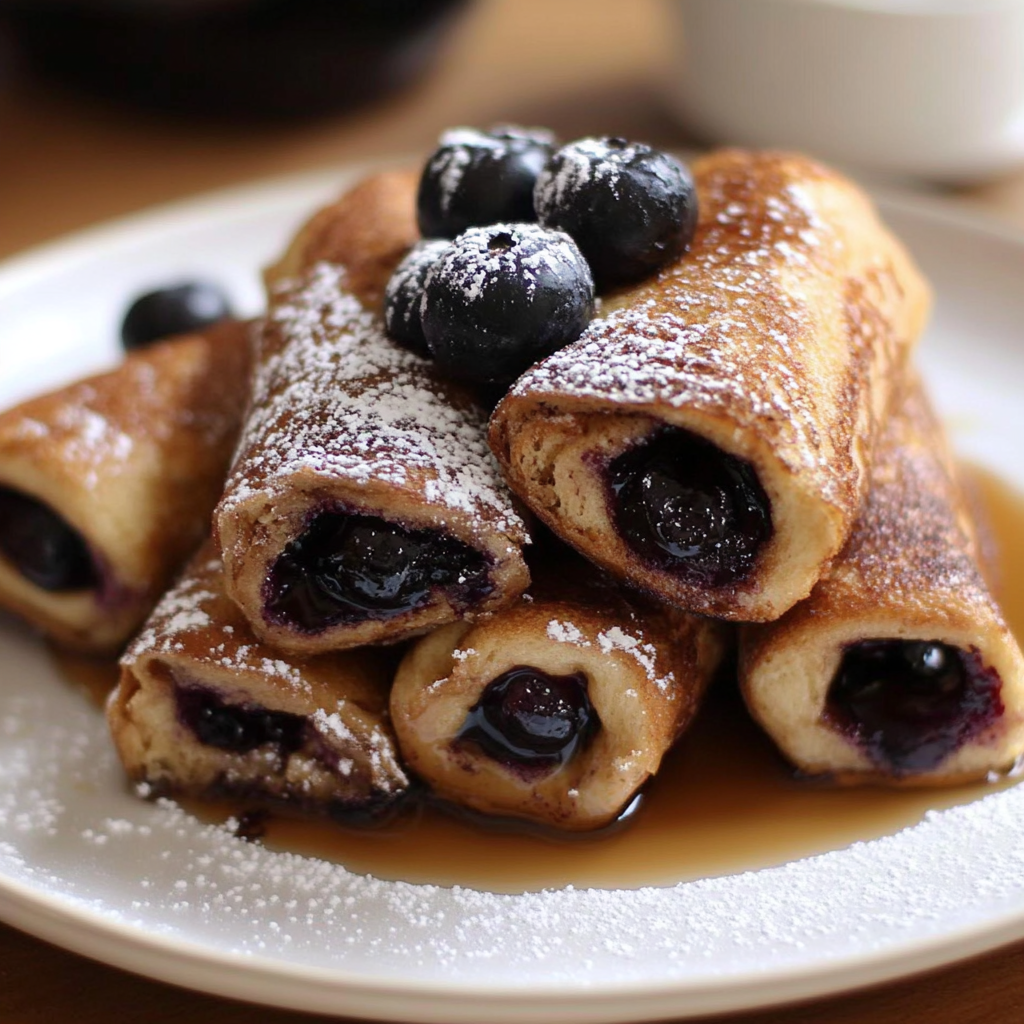 Recipe preparation for Blueberry Maple French Toast Roll-Ups