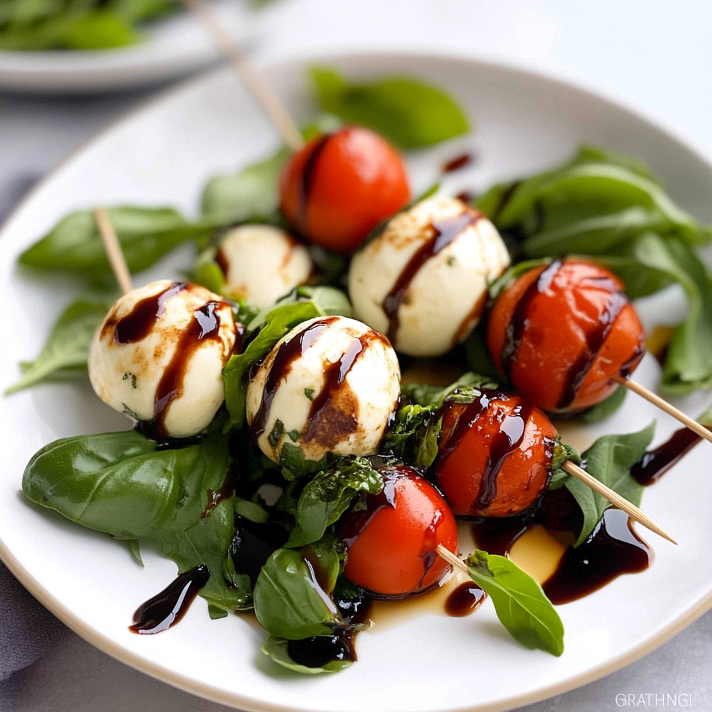 Recipe preparation for Balsamic Glazed Caprese Bites