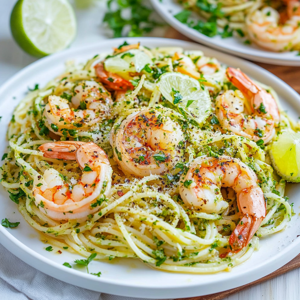 Recipe preparation for Cilantro Lime Pasta with Shrimp