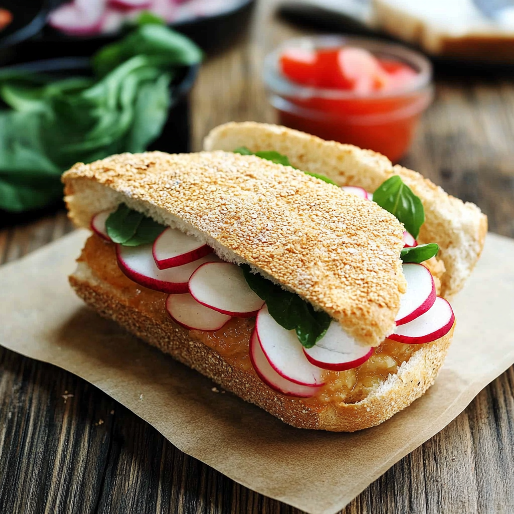 Recipe preparation for Veggie Baguette Sandwich