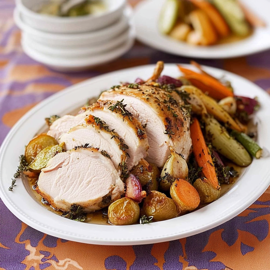Recipe preparation for Herb-Roasted Turkey with Winter Vegetables