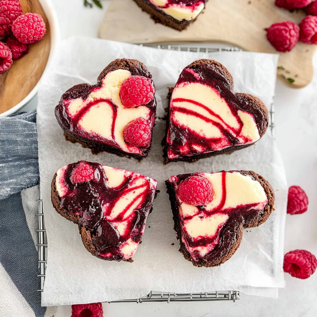 Recipe preparation for Heart Shaped Brownies with Raspberry Swirl & Cheesecake