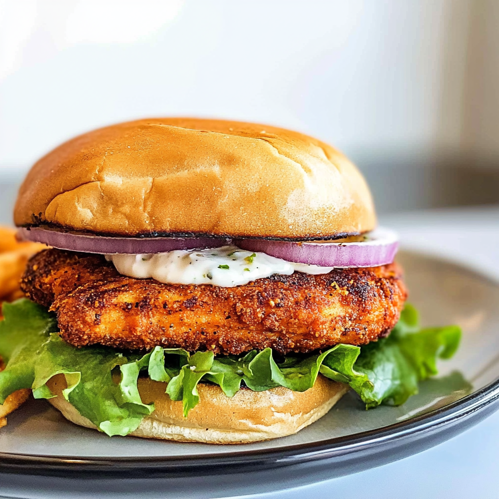 Recipe preparation for Cajun Crispy Chicken Sandwich with Garlic Aioli