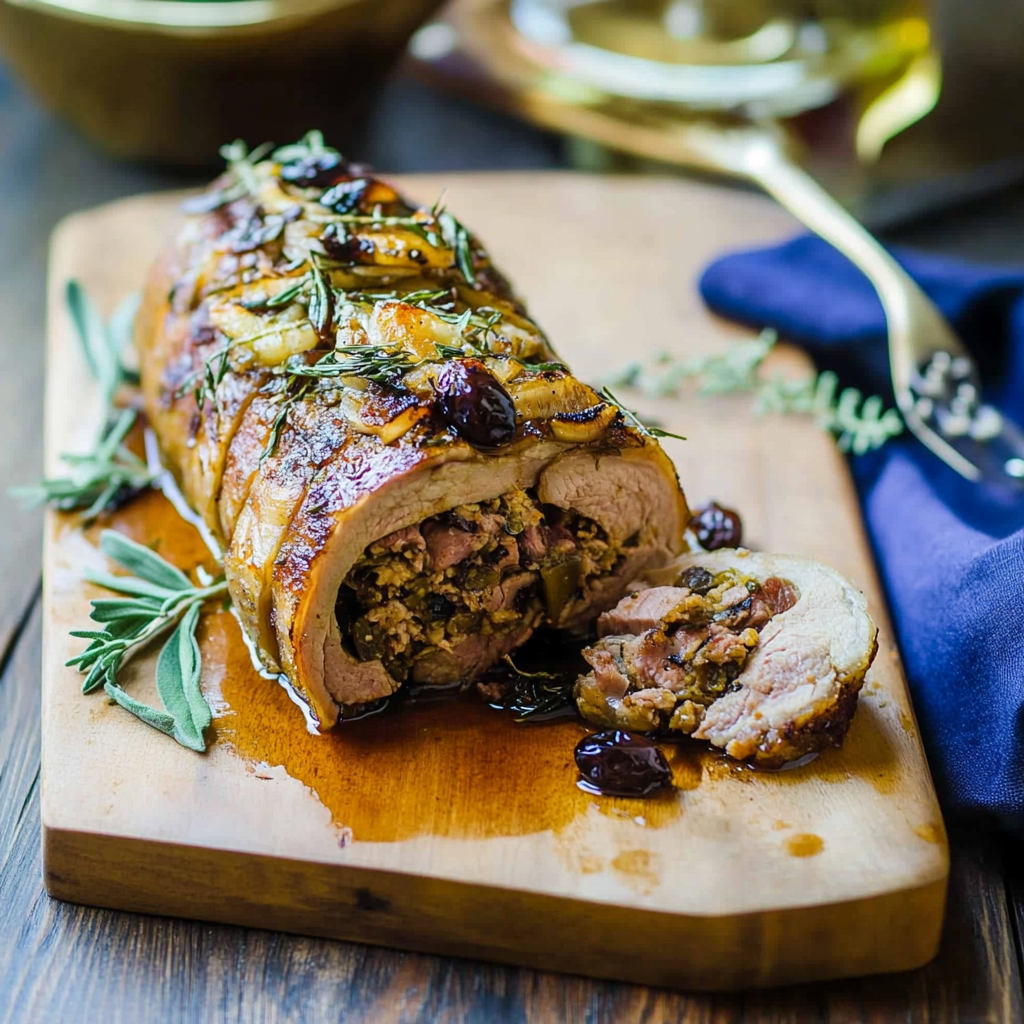 Recipe preparation for Stuffed Pork Roast with Prunes