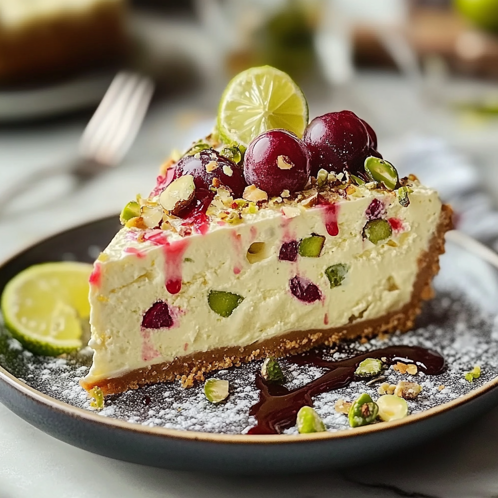 Recipe preparation for Lemon-Lime Cherry Pistachio Cheesecake