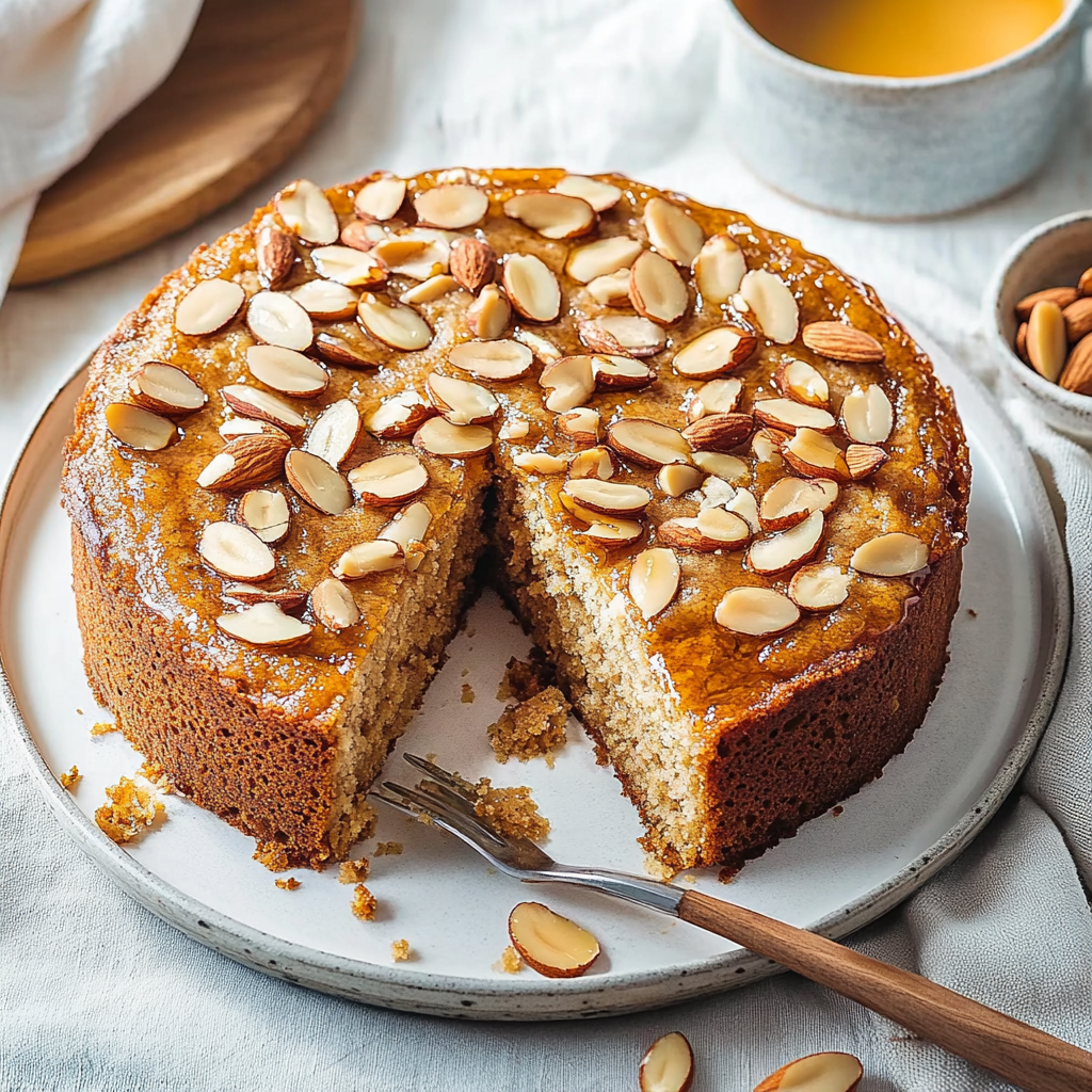 Recipe preparation for Warm Honey Almond Cake