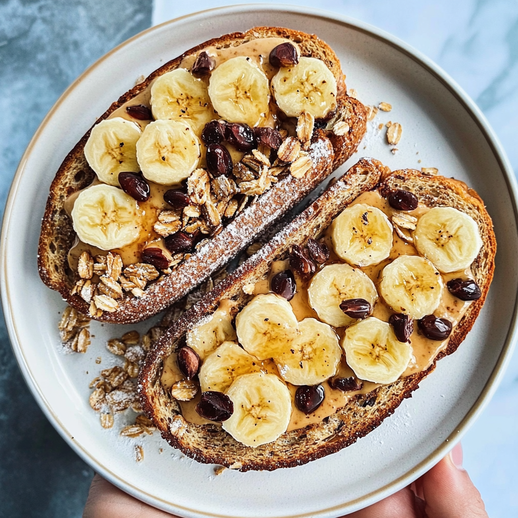 Recipe preparation for Peanut Butter Banana Toast