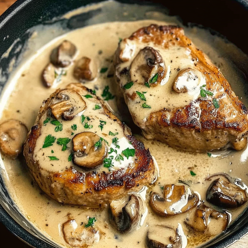 Recipe preparation for Creamy Mushroom Pork Chops
