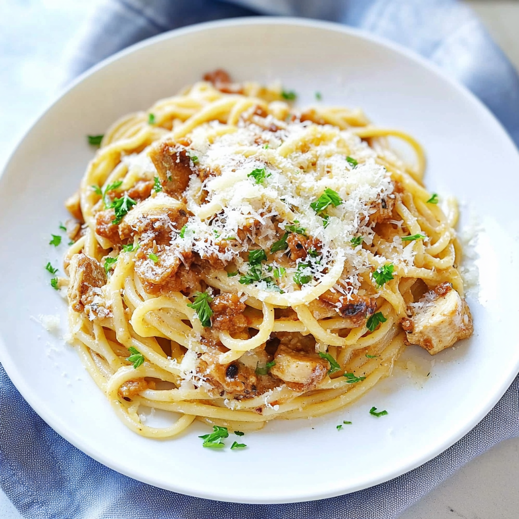 Recipe preparation for Spaghetti with Chicken and White Wine Cream