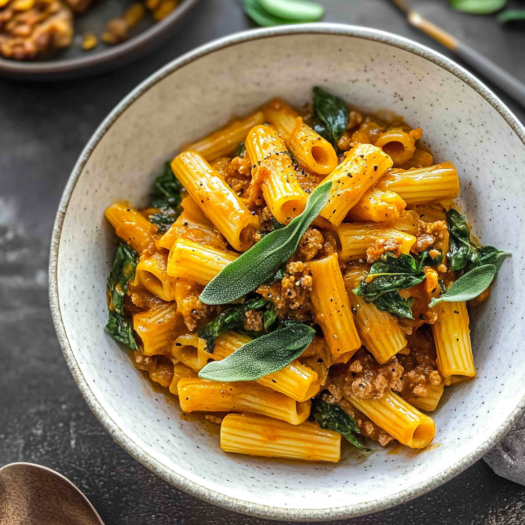 Recipe preparation for Macaroni with Pumpkin and Sage