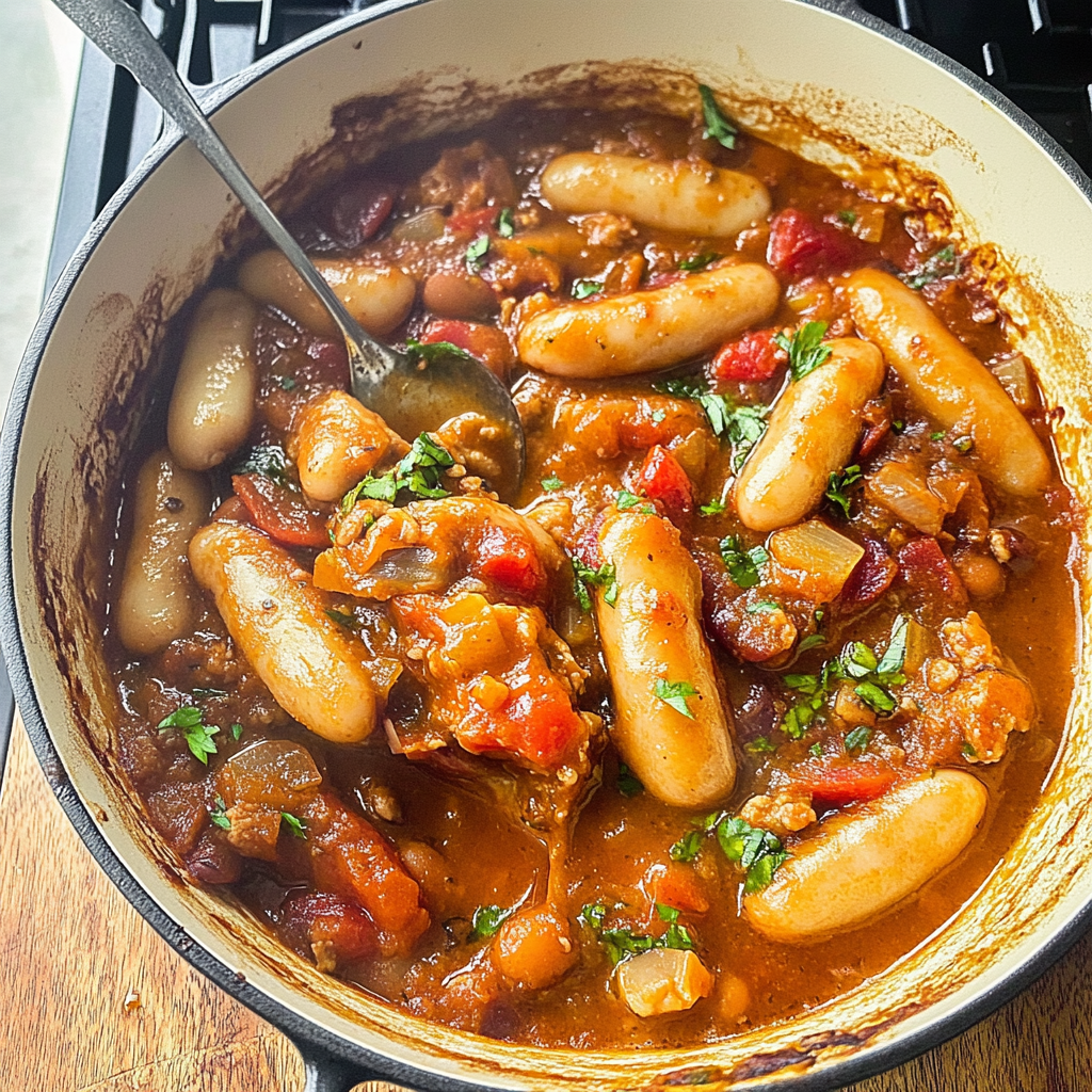 Recipe preparation for Warm Bean and Sausage Casserole