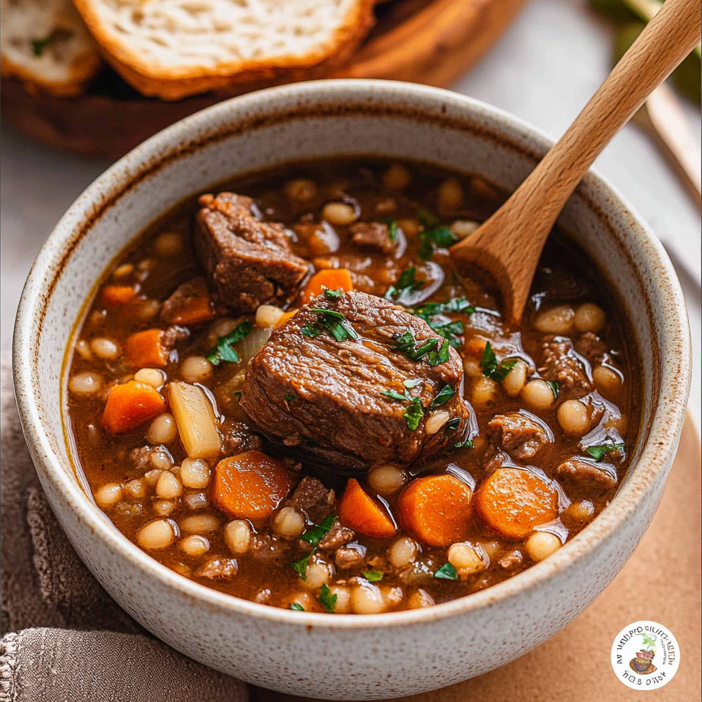 Recipe preparation for Hearty Beef Barley Soup