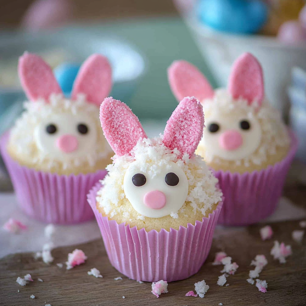 Recipe preparation for Mini Bunny Face Cupcakes