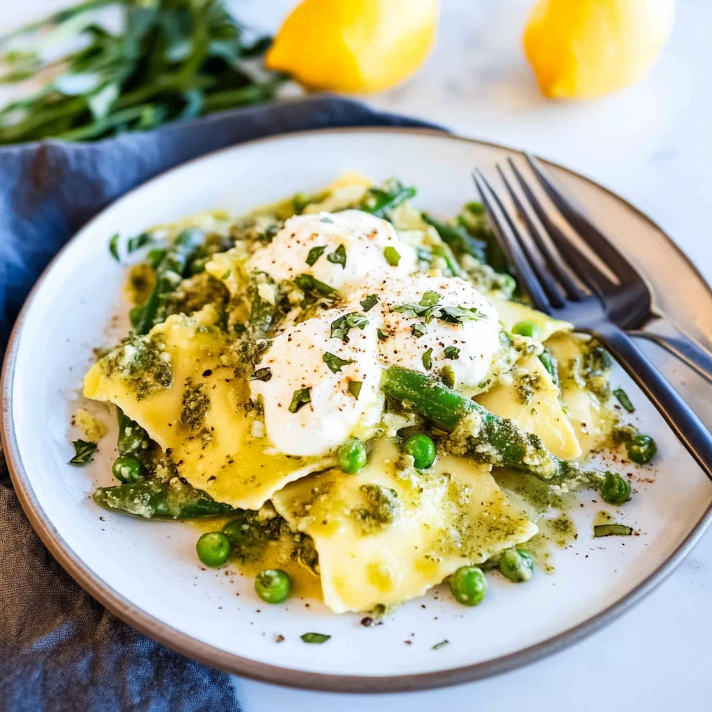 Recipe preparation for Pea And Ricotta Stuffed Ravioli
