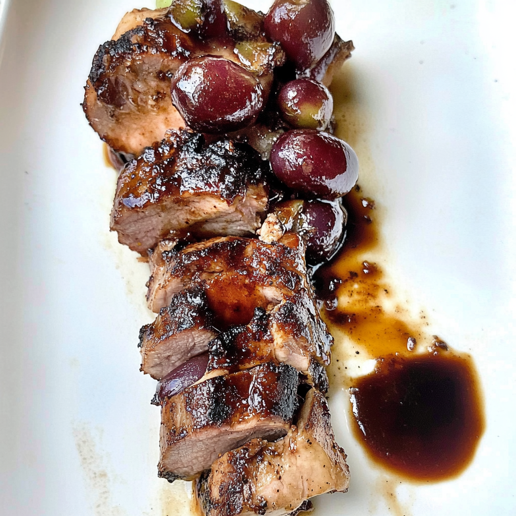 Recipe preparation for Roasted Pork Tenderloin With Grapes