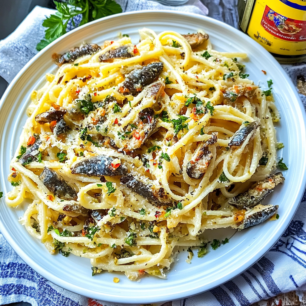 Recipe preparation for Pasta with Sardines and Parsley