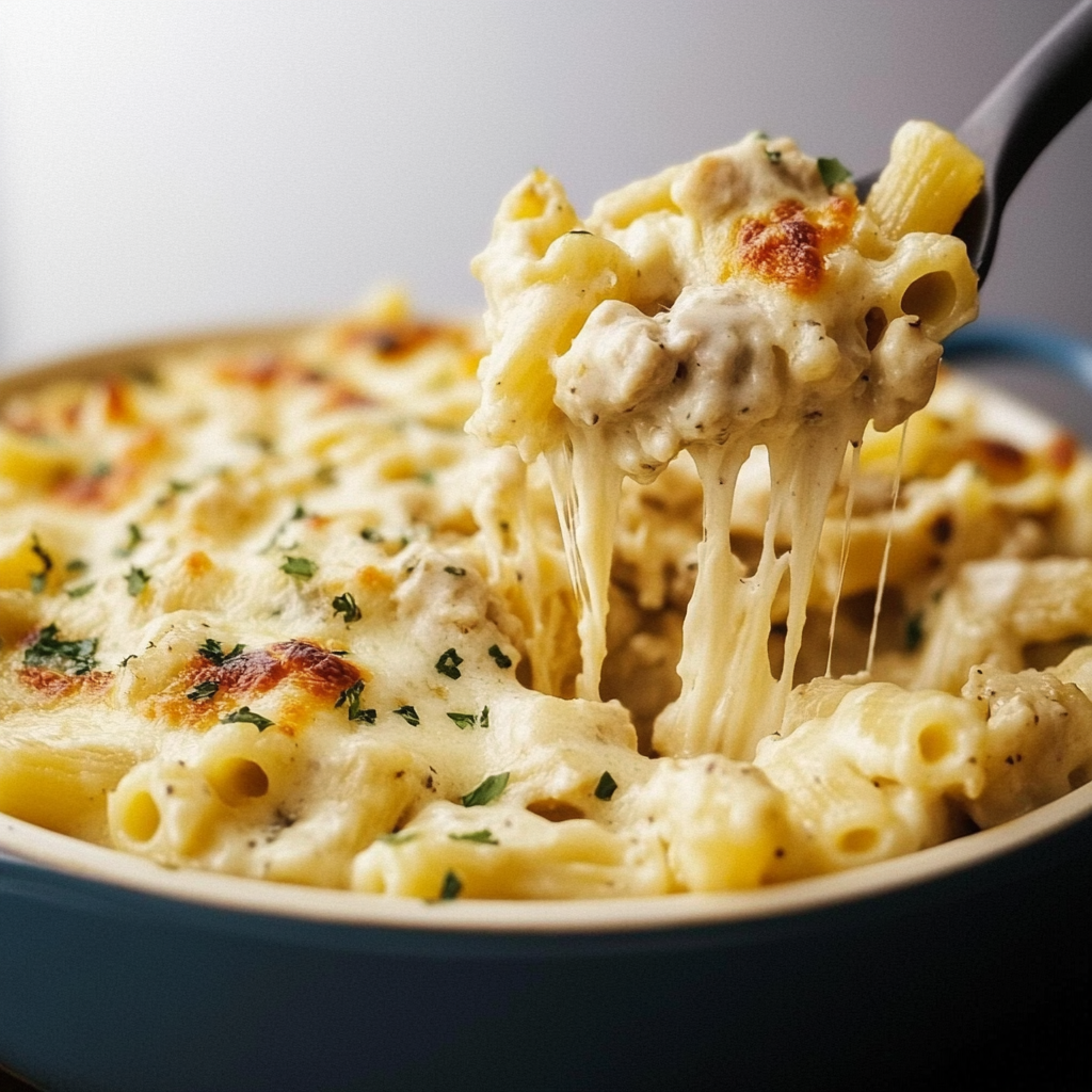 Recipe preparation for Chicken Alfredo Pasta Casserole