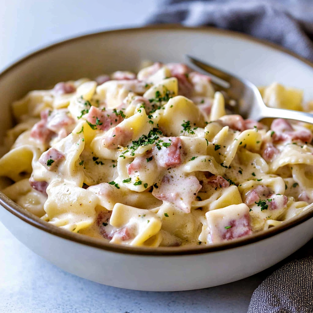 Recipe preparation for Chicken Cordon Bleu Pasta