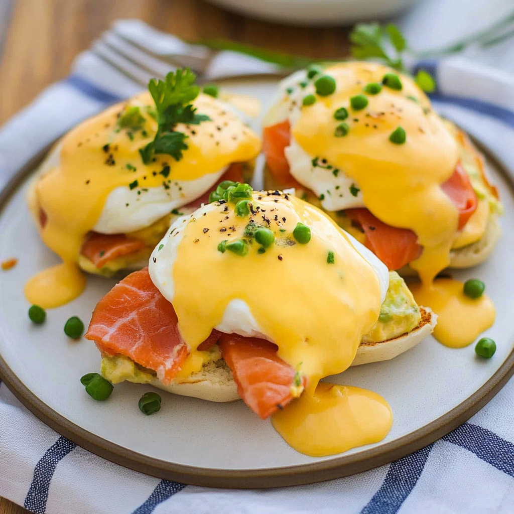 Recipe preparation for Smoked Salmon Eggs Benedict