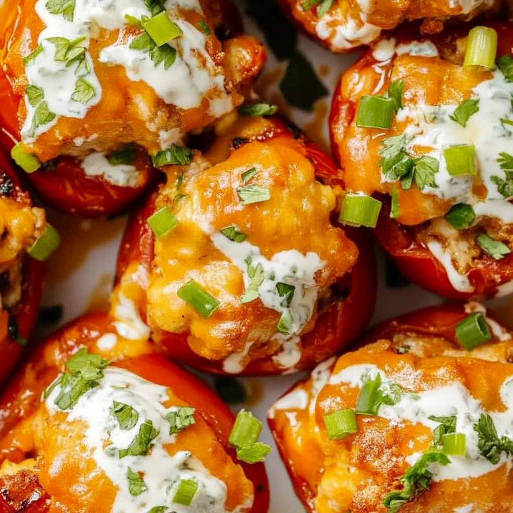 Recipe preparation for Buffalo Chicken Stuffed Tomatoes