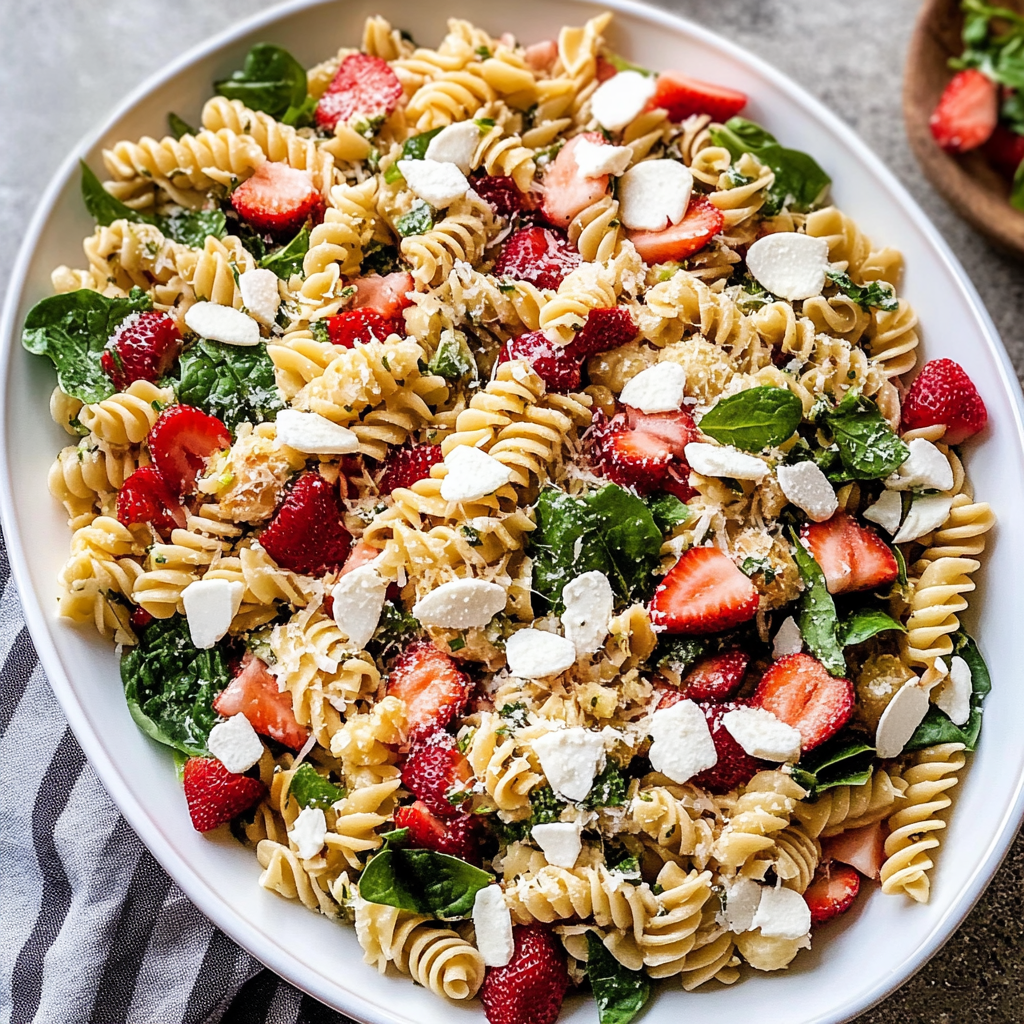 Recipe preparation for Strawberry Spinach Pasta Salad