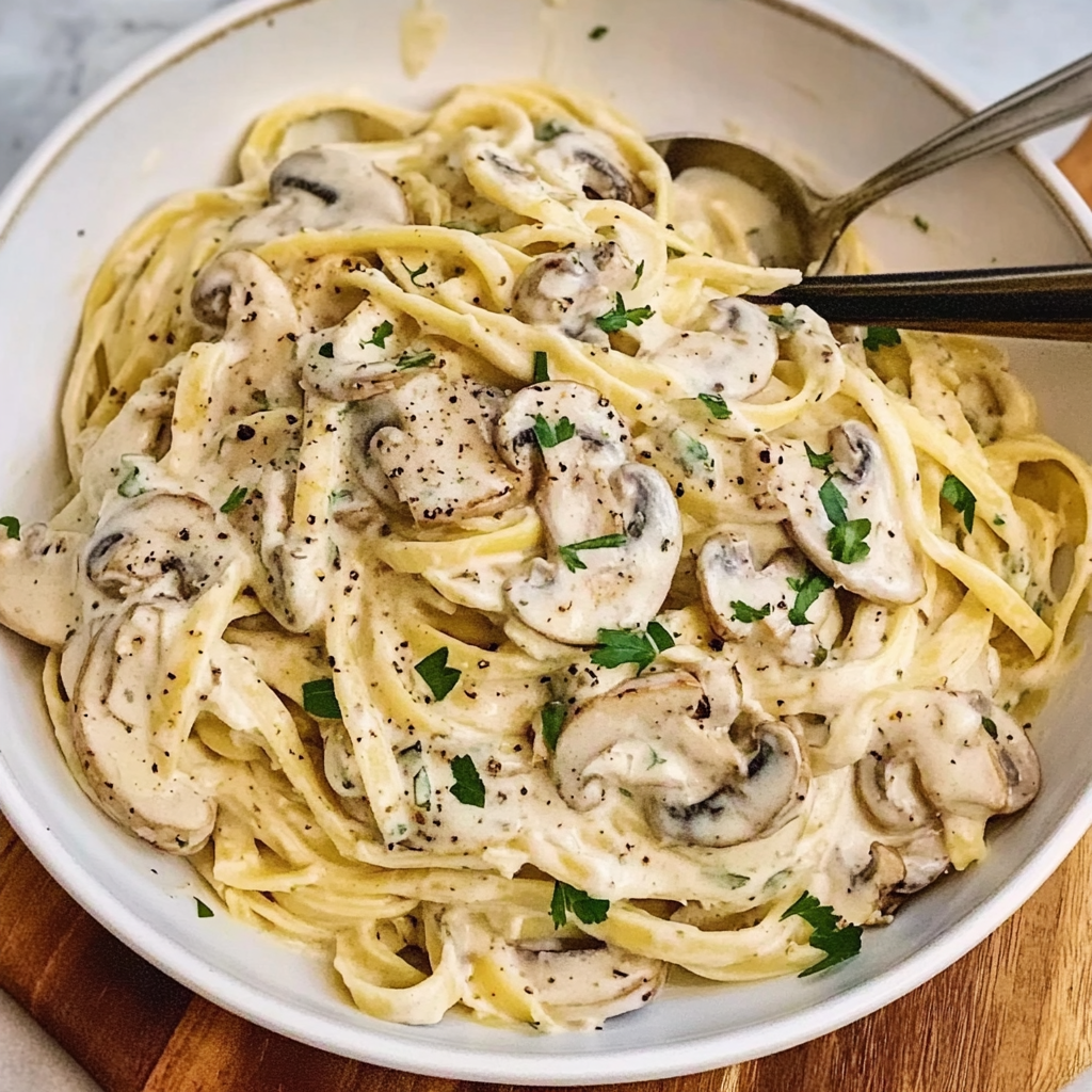 Recipe preparation for Chicken Alfredo With Mushrooms