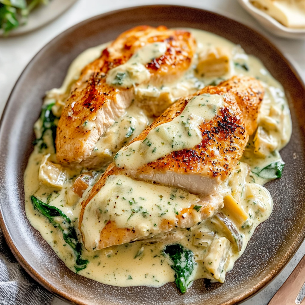 Recipe preparation for Creamy Artichoke Chicken