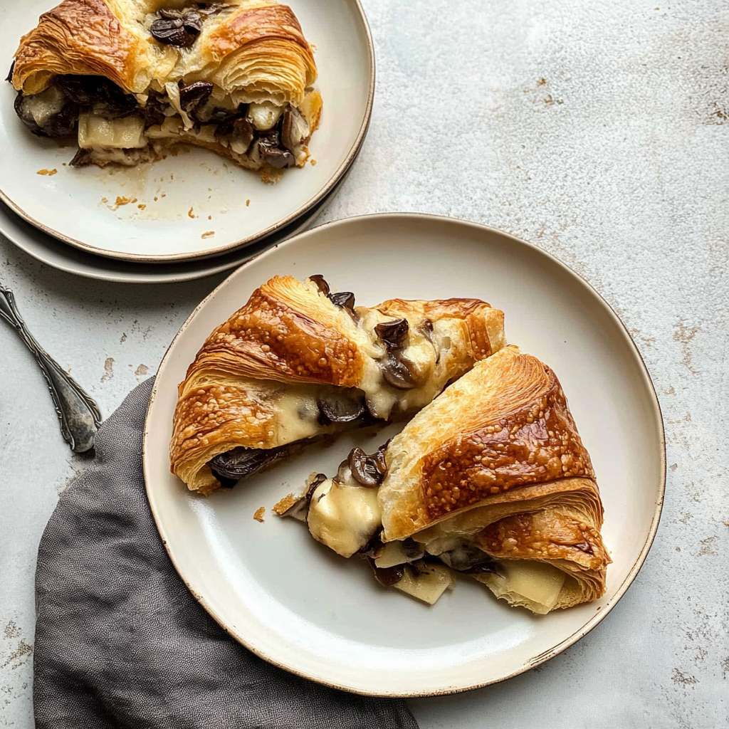 Recipe preparation for Mushroom and Swiss Croissant Bake