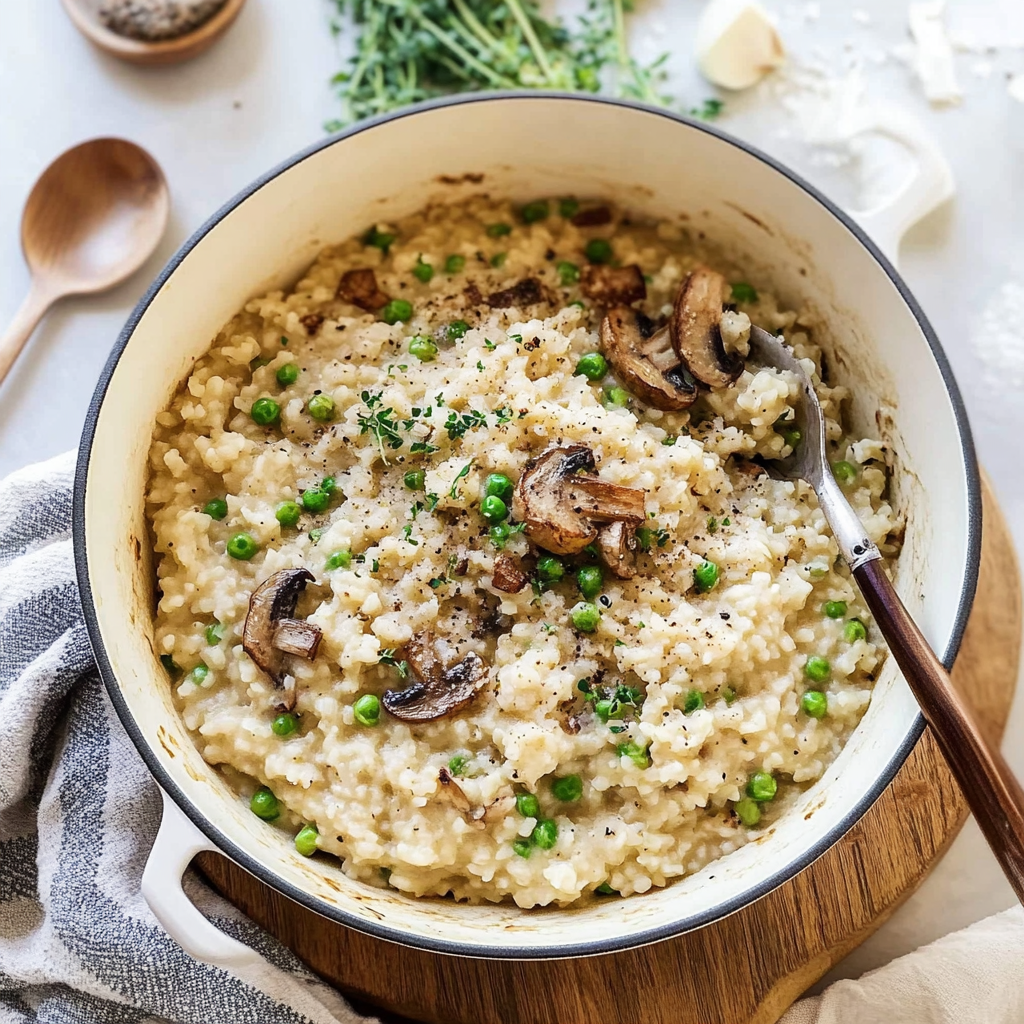 Recipe preparation for Mushroom and Pea Risotto