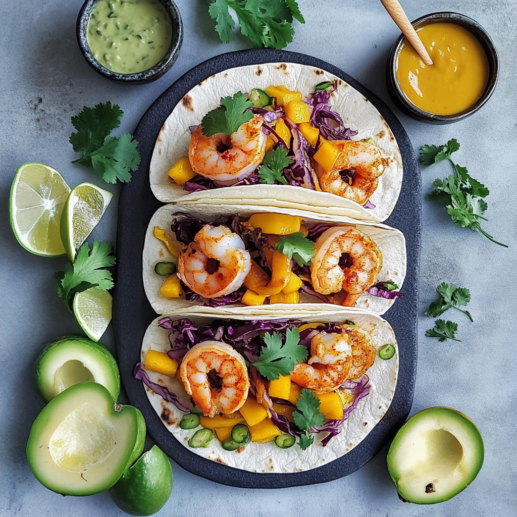 Recipe preparation for Mango Shrimp Tacos